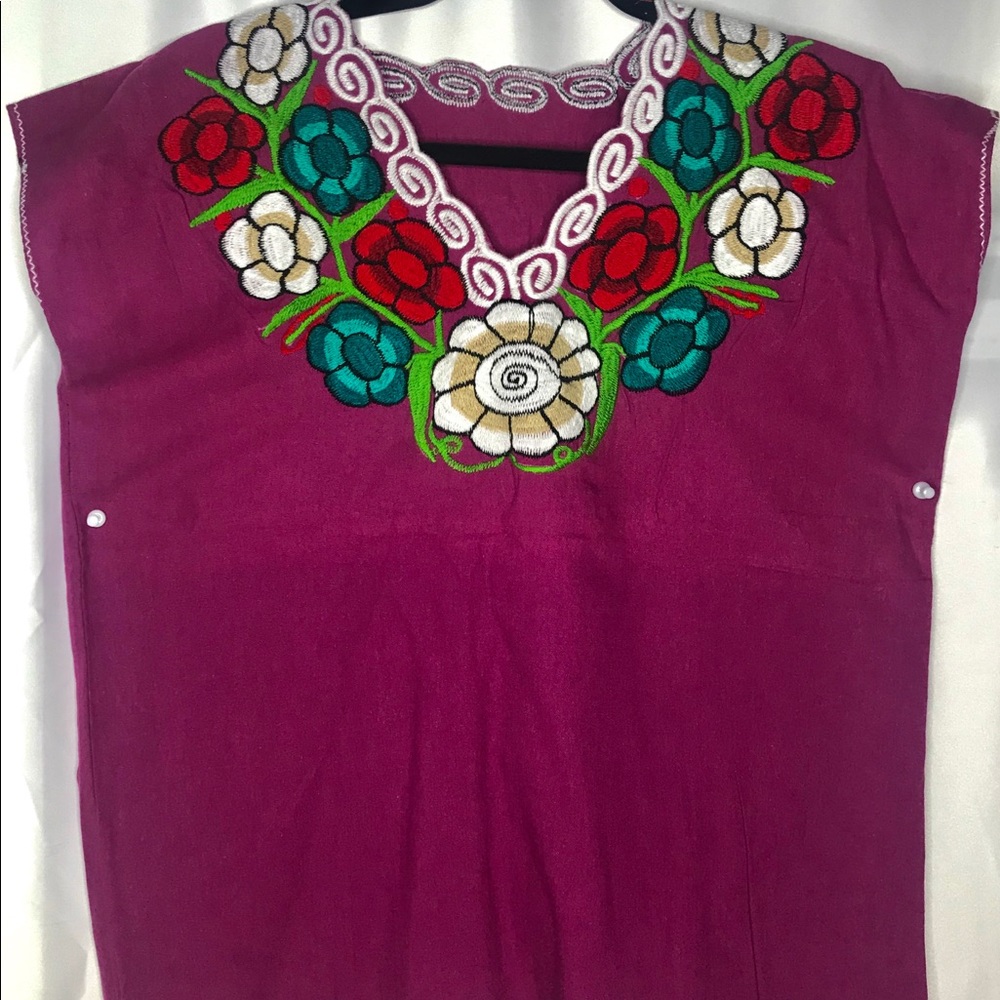 Authentic Mexican-Made Flowers Embroidered Blouse